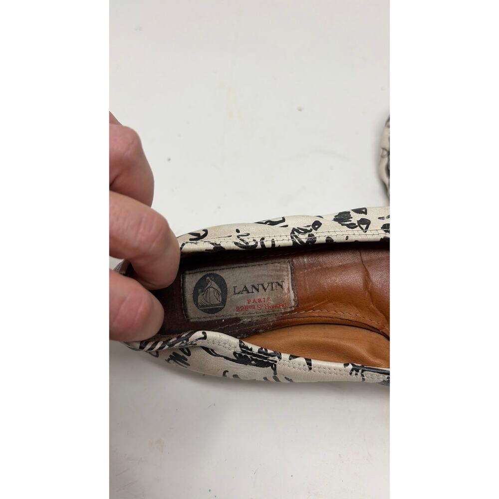 Lanvin graffiti-print ballet flats white black leather cap toe sz 36 - Picture 5 of 7